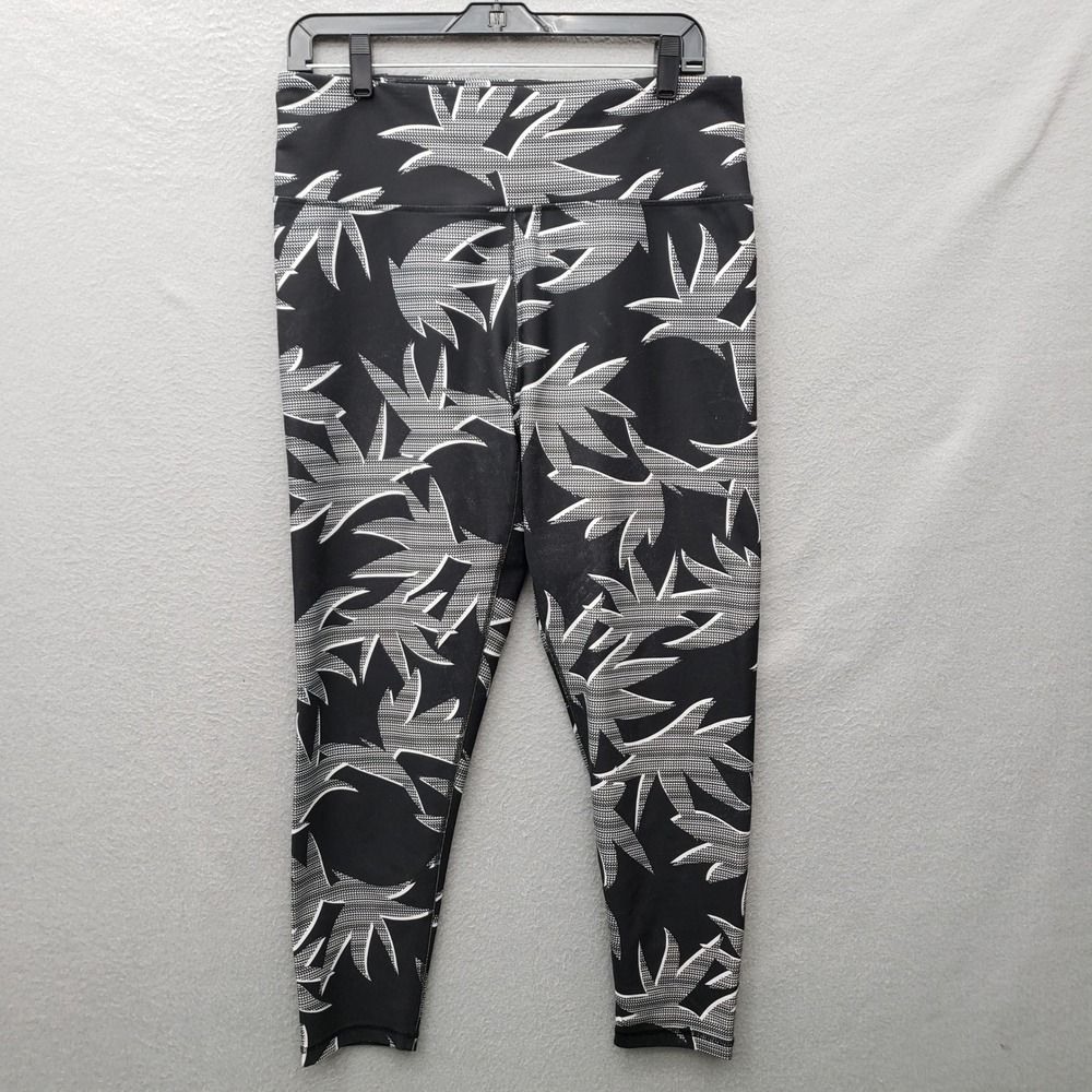 Marika Cycle House Ankle Leggings Black Abstract Leaf Print Athletic Gym Size XL